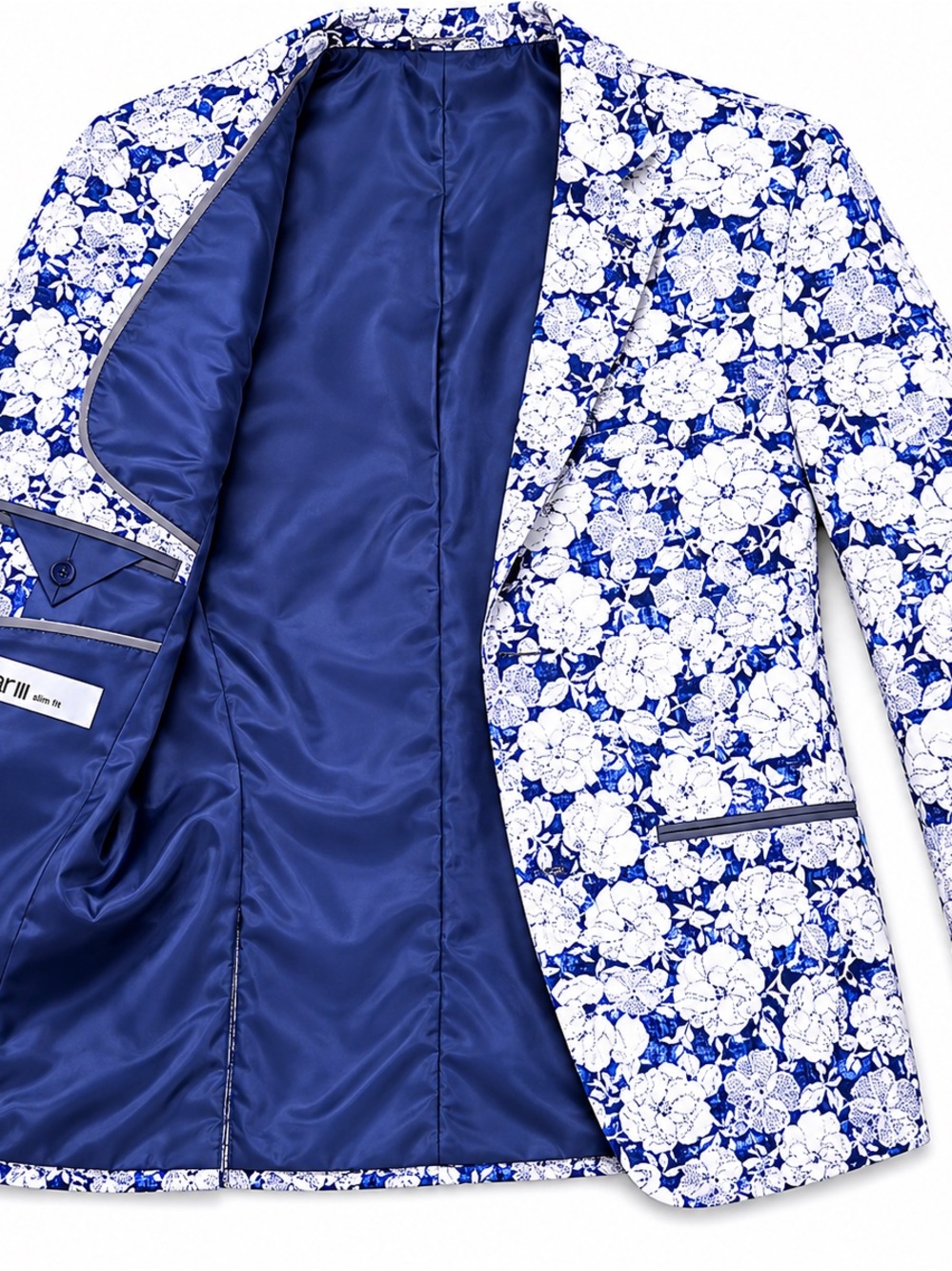Bar III Blue and White Floral Sport Coat Slim fit